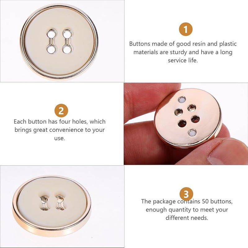 أزرار معطف مستديرة ذات حواف ذهبية وأربعة عيون مقاس 25 ملم لخياطة معاطف وسترات وبدلات السيدات - Image 3